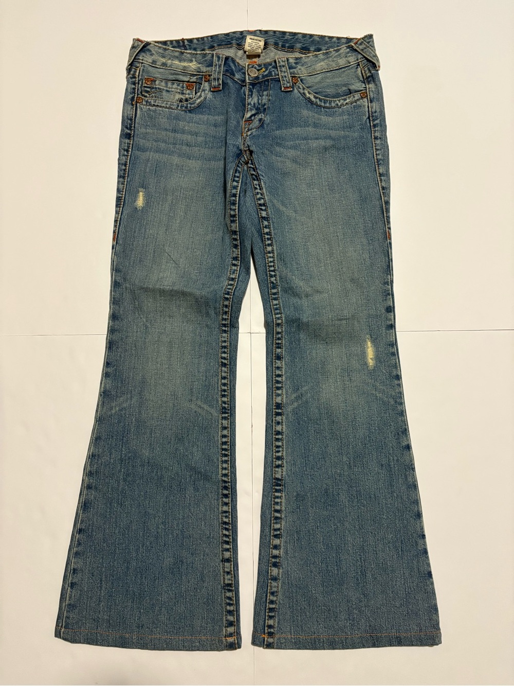 True Religion Vintage Embroidered Peacock Flare Jeans Made in USA Size 30 - Picture 3 of 8